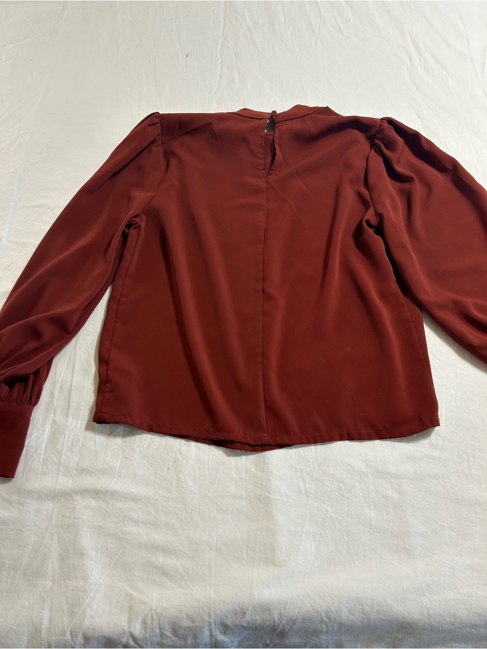 Joie Rust Burgundy Mock Neck Blouse Puff Sleeve Quiet Luxury Small Petite - Picture 6 of 10